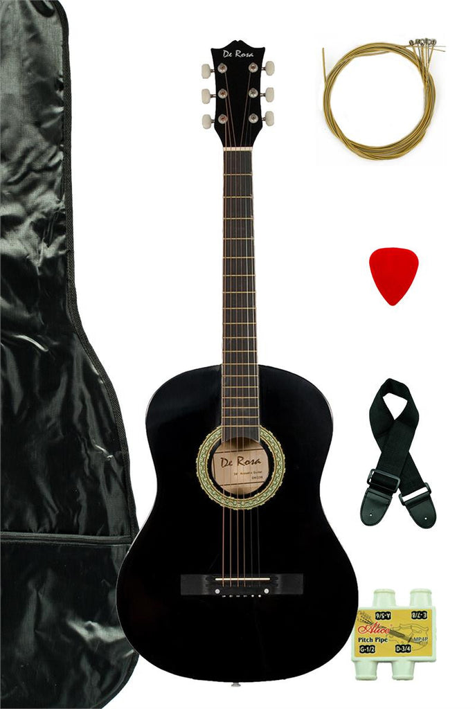 De Rosa DK3810R-BK Kids Acoustic Guitar Outfit Black - ccttek