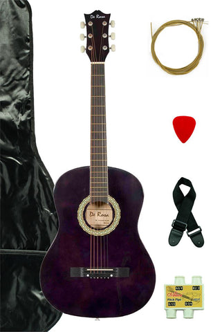 De Rosa DK3810R-PL Kids Acoustic Guitar Outfit Purple - ccttek