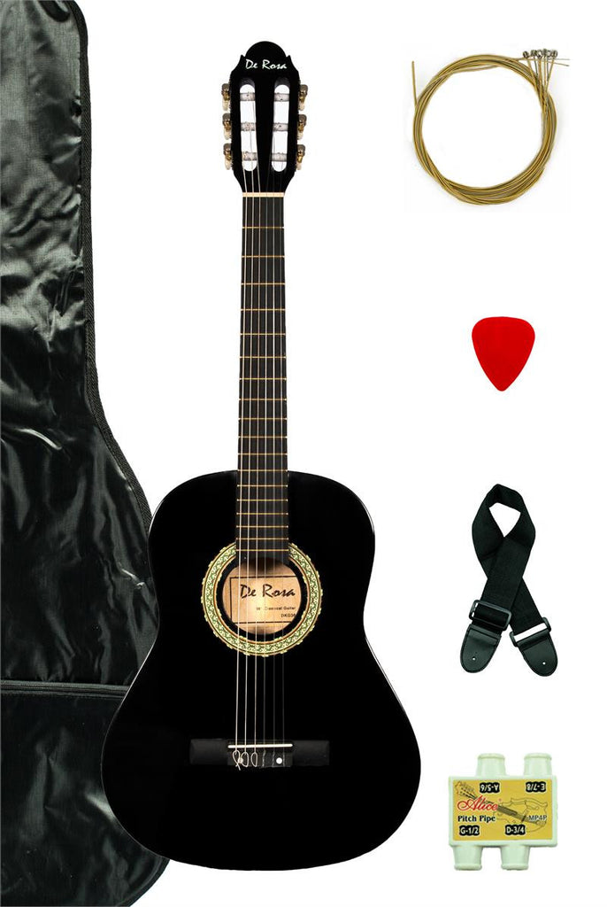 De Rosa DKF36-BK Kids Classical Guitar Outfit Black - ccttek