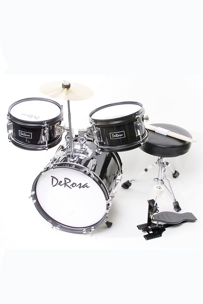 De Rosa DRM312-BK 3 Piece 12" Kid's Junior Drum Set Black - ccttek