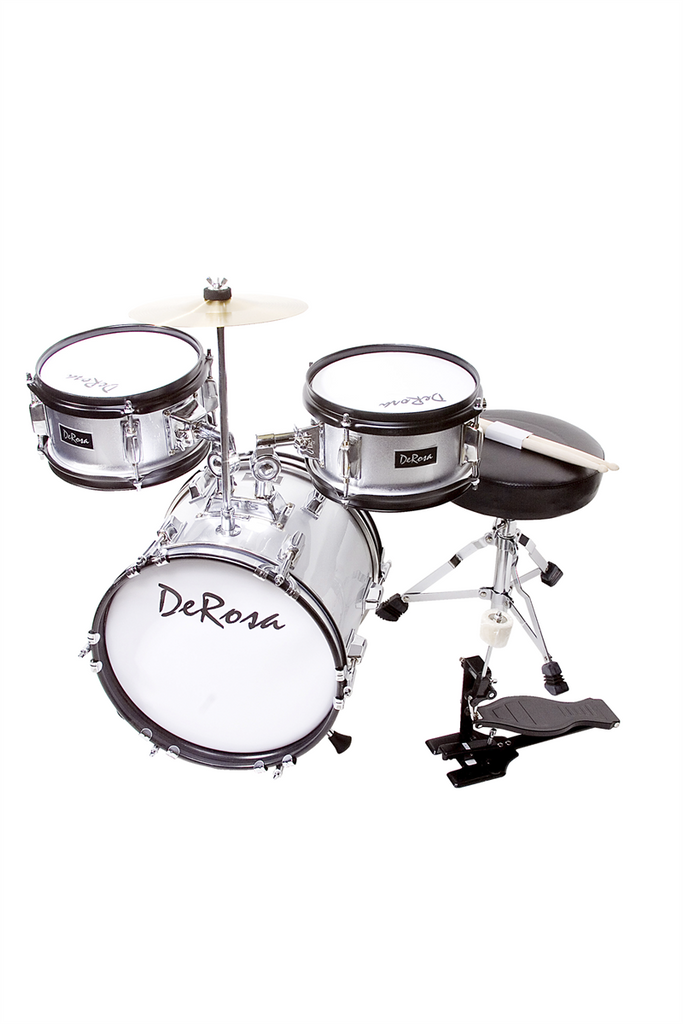 De Rosa DRM312-SL 3 Piece 12" Kid's Junior Drum Set *Spark Collection* Silver - ccttek