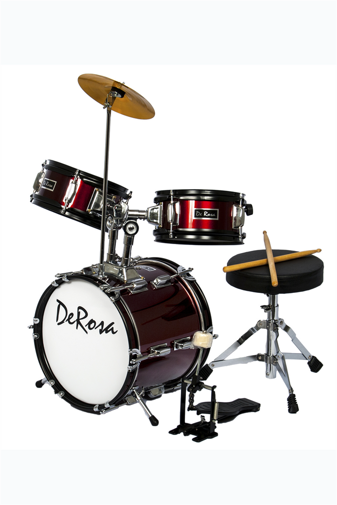 De Rosa DRM312-WRD 3 Piece 12" Kid's Junior Drum Set Wine Red - ccttek