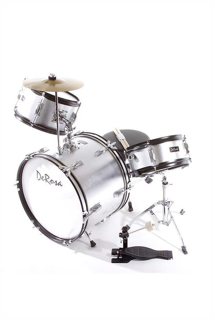 De Rosa DRM316-SL 3 Piece 16"  Kid's Junior Drum Set Silver - ccttek