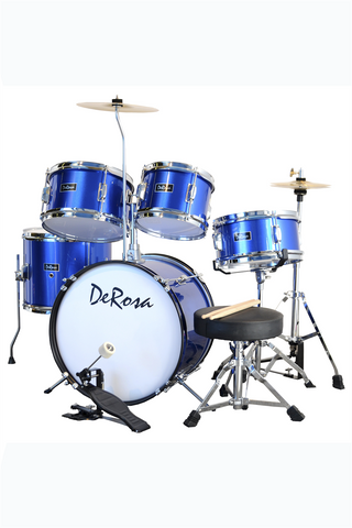 De Rosa DRM516-MBU 5 Piece 16" Kid's Junior Drum Set Metallic Blue - ccttek