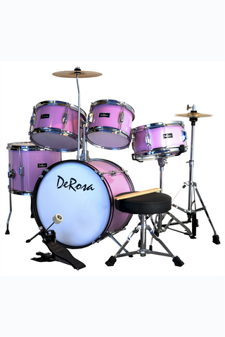 De Rosa DRM516-MPK 5 Piece 16" Kid's Junior Drum Set Metallic Pink - ccttek