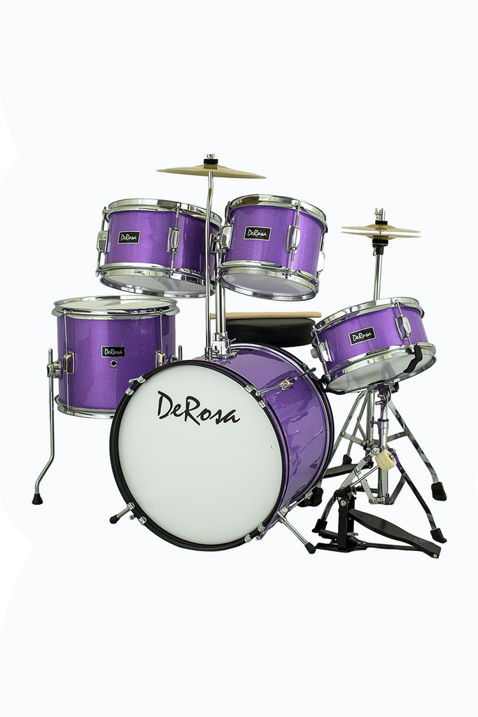 De Rosa DRM516-SPL 5 Piece 16" Kid's Junior Drum Set *Spark Collection* Silver - ccttek