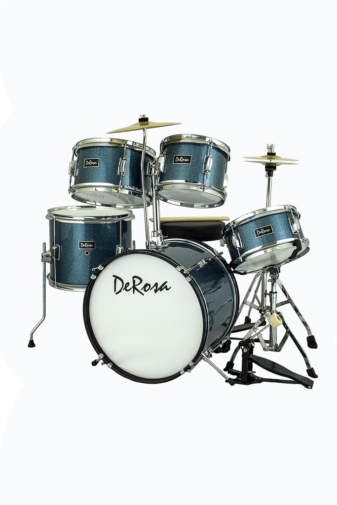 De Rosa DRM516-STQ 5 Piece 16" Kid's Junior Drum Set *Spark Collection* Turquoise - ccttek