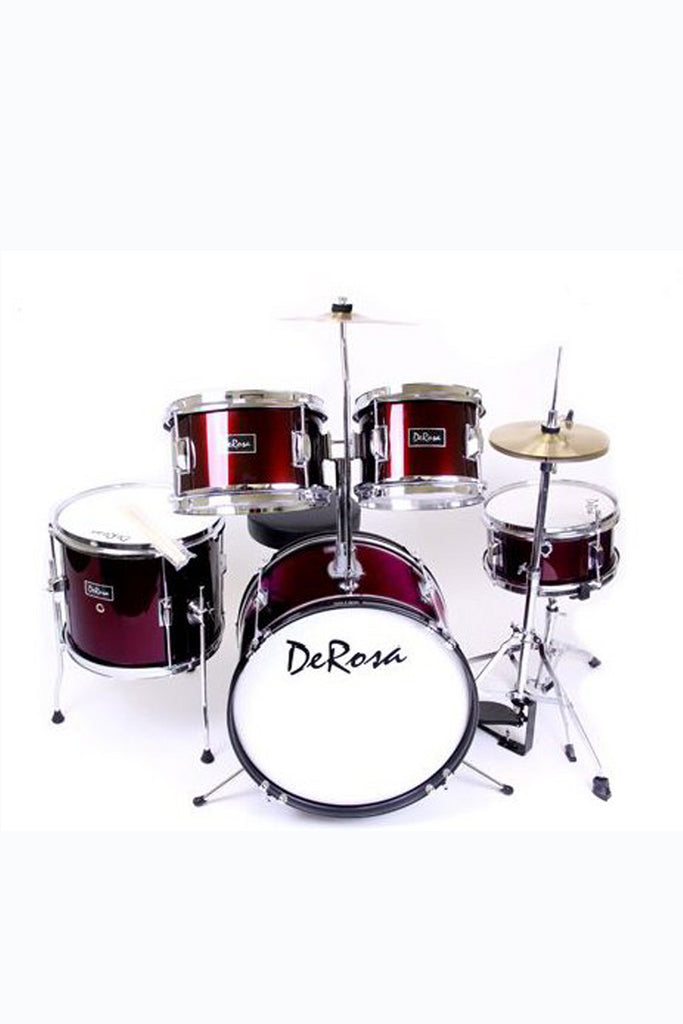 De Rosa DRM516-WRD 5 Piece 16" Kid's Junior Drum Set Wine Red - ccttek