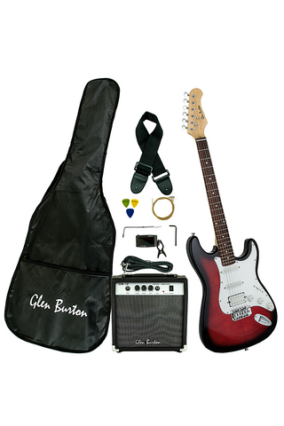 Glen Burton GE101BCO-RDS Solid Body ST-Style Electric Guitar Combo - ccttek
