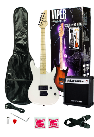 Viper GE93CO-WHBK Solid Body Electric Guitar Combo Package Black Hardware - ccttek