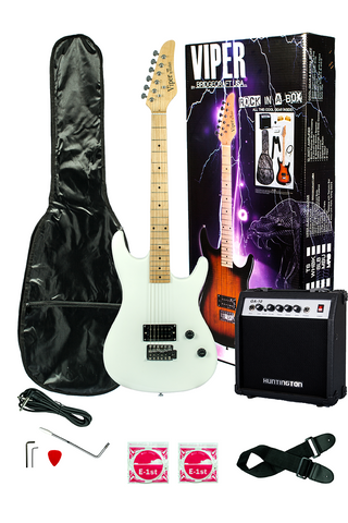 Viper GE93CO-WH Solid Body Electric Guitar Combo Package Chrome Hardware - ccttek